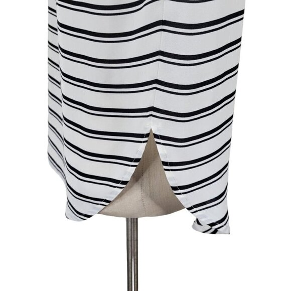 Ann Taylor Loft Blouse Size S Pullover Roll Tab Lightweight High Low Black Cream - Picture 4 of 11